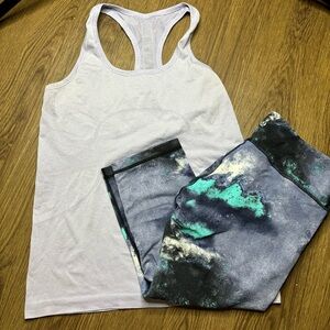 Lululemon size 10 racer back tank top and capri leggings bundle